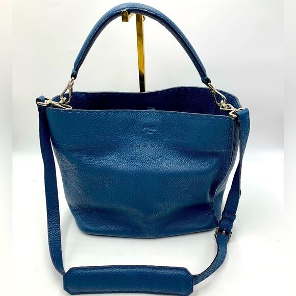 Auth Fendi Cuoio Romano Blue Selleria cLeather 2way Anna Bucket Bag Hobo Shopper - Picture 10 of 16